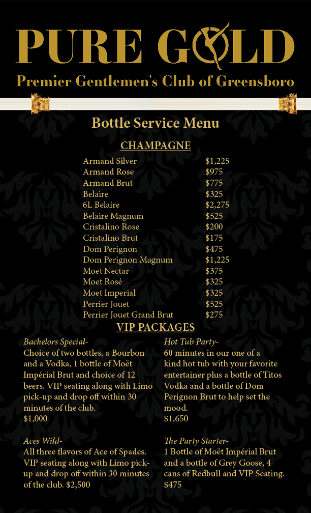 Pure Gold champagne menu